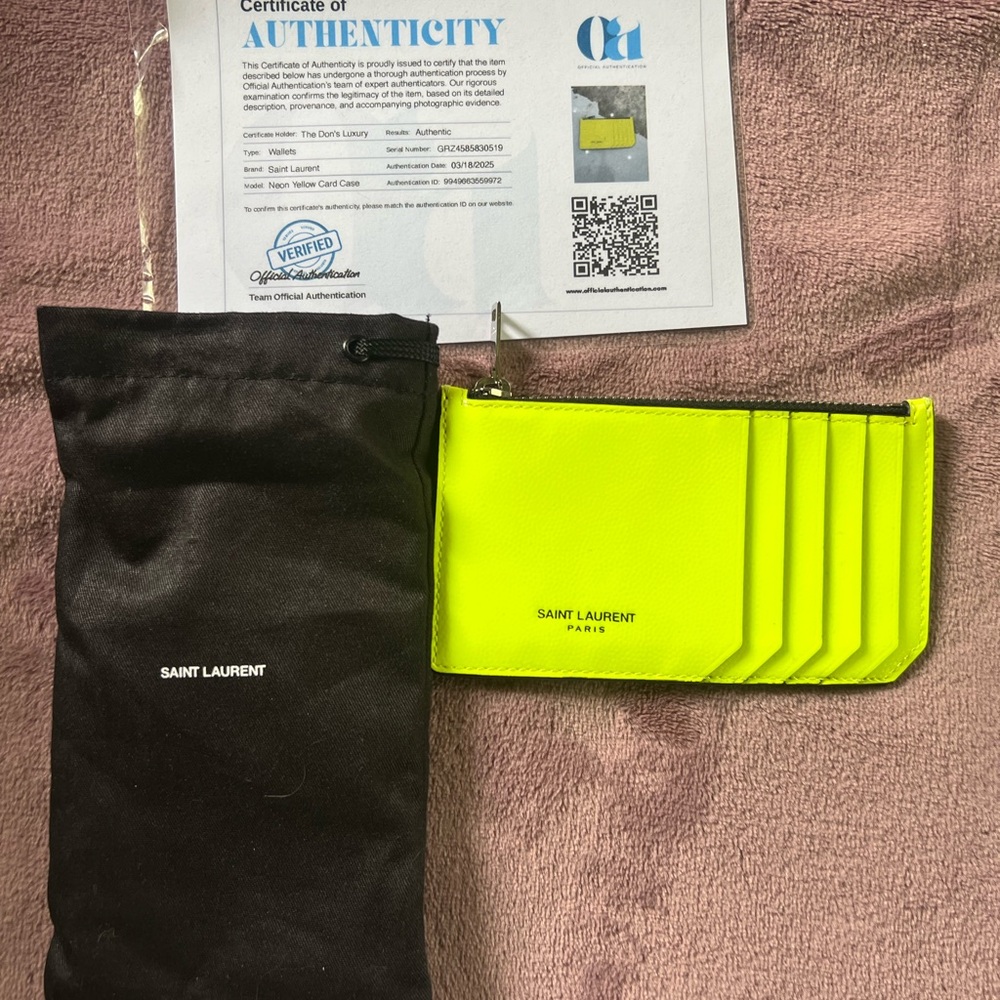 Saint Laurent Neon Green Card Wallet with COA